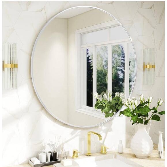 24 Inch round Metal Frame Circle Mirror, Wall Mounted for Entryway, Bathroom - Picture 1 of 2